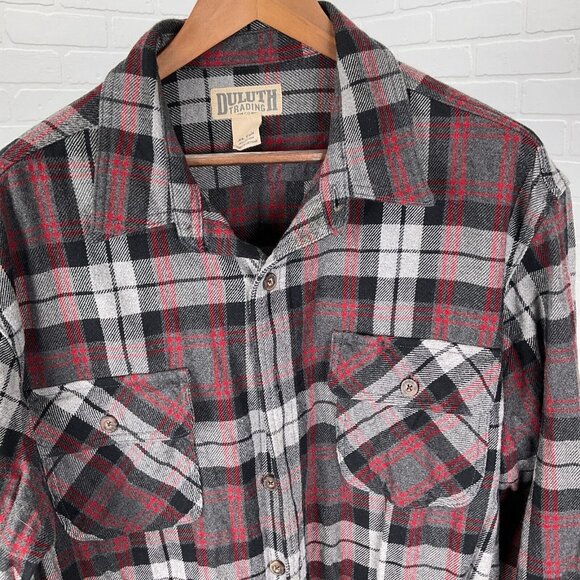 Duluth Shirt Mens XLarge Tall Gray Red Plaid Flannel Heavy Burleyweight Work - Picture 3 of 11